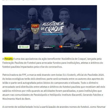 Penalty apoia leilão beneficente da Federação Paulista de Futebol – Giro Mais