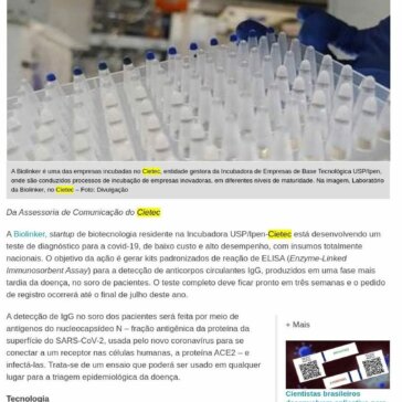 Startup do Cietec desenvolve teste totalmente nacional de diagnóstico da covid-19 – Jornal da USP