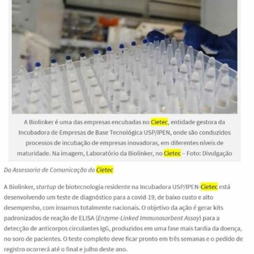 Startup do Cietec desenvolve teste totalmente nacional de diagnóstico da covid-19 – Jornal da USP – ResumoCast
