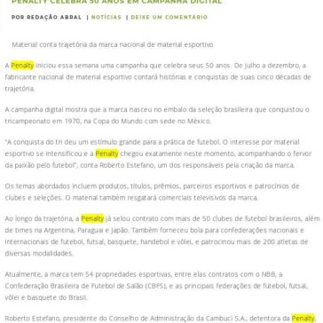 Penalty celebra 50 anos em campanha digital – Abral