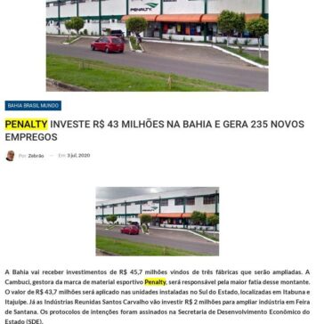 PENALTY INVESTE R$ 43 MILHÕES NA BAHIA E GERA 235 NOVOS EMPREGOS – Blog do Zebrão