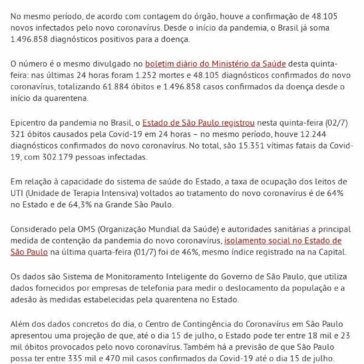 Em 24h, Brasil registra mais de 1,2 mil óbitos e 48 mil casos confirmados de Covid-19 – Câmara Municipal de São Paulo