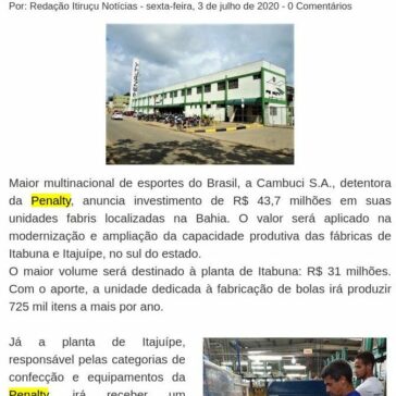 Fábricas da Penalty terão investimento em Itabuna e Itajuípe – Itiruçu Notícias