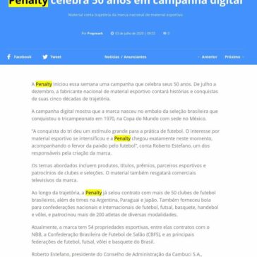 Penalty celebra 50 anos em campanha digital – Propmark
