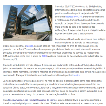 SIENGE E GRANT THORNTON BRASIL LIDERAM ESTUDO INÉDITO SOBRE USO DO BIM NA CONSTRUÇÃO BRASILEIRA – TI Bahia