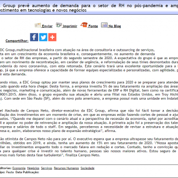 EDC Group prevê aumento de demanda para o setor de RH no pós-pandemia e amplia investimento em tecnologias e novos negócios – Difundir