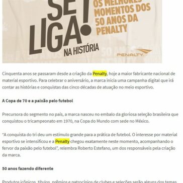 Penalty celebra 50 anos e relembra trajetória em campanha digital – Giro Mix