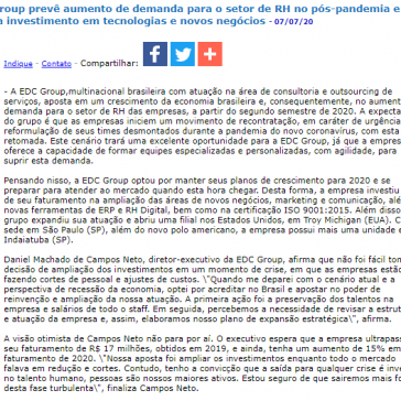 EDC Group prevê aumento de demanda para o setor de RH no pós-pandemia e amplia investimento em tecnologias e novos negócios – JorNow