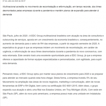 EDC Group prevê aumento de demanda para o setor de RH no pós-pandemia e amplia investimento em tecnologias e novos negócios – Portogente
