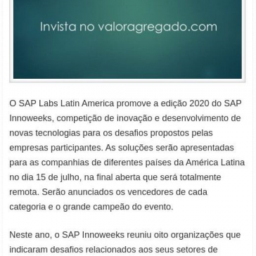 SAP Innoweeks 2020: competição de inovação do SAP Labs apresenta soluções de tecnologia para empresas da América Latina – Valor Agregado