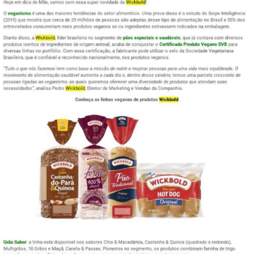 Pães da Wickbold recebem certificado vegano – Juliana Kenzi