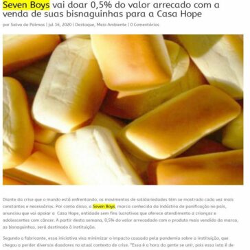 Seven Boys vai doar 0,5% do valor arrecado com a venda de suas bisnaguinhas para a Casa Hope – Salva de Palmas
