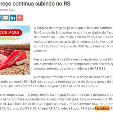 Suíno: preço continua subindo no RS – Notícias Agrícolas
