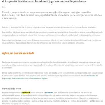 O Propósito das Marcas colocado em jogo em tempos de pandemia – Assessoria de Imprensa