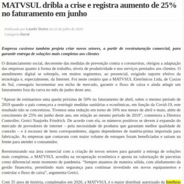 MATVSUL dribla a crise e registra aumento de 25% no faturamento em junho – Jornal Ponto Inicial