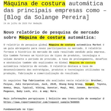 Informações sobre fatores de influência do mercado para Máquina de costura automática das principais empresas como – [Blog da Solange Pereira] – Moldes Costura