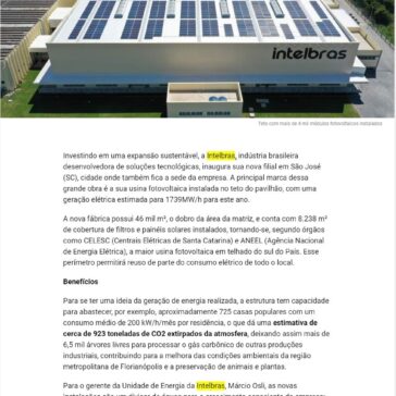 Intelbras Inaugura Maior Usina Fotovoltaica Em Telhado Do Sul Do Brasil – Portal RBN
