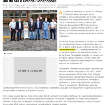 Fundo Empresarial doa respiradores às regiões de Jaraguá, Rio do Sul e Grande Florianópolis – Clic SC