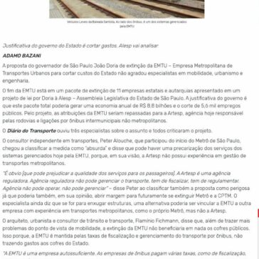 ENTREVISTAS: Especialistas em transportes criticam proposta de Doria de extinguir EMTU – Diário do Transporte