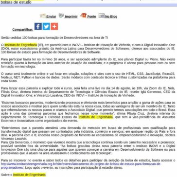 Instituto de Engenharia fecha parceria com Inovi e Digital Innovation One para concessão de bolsas de estudo – Difundir