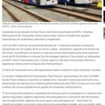 ENTREVISTAS: Especialistas em transportes criticam proposta de Doria de extinguir EMTU – Revista Ferroviária