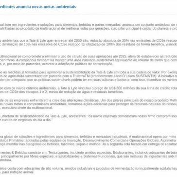 Multinacional líder em ingredientes anuncia novas metas ambientais – Agência O Globo