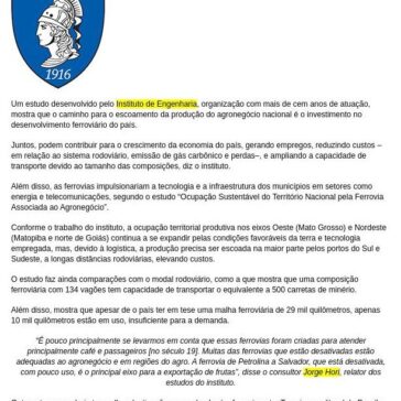Estudo indica união da ferrovia com o agronegócio para desenvolver o país – SHR Editorial
