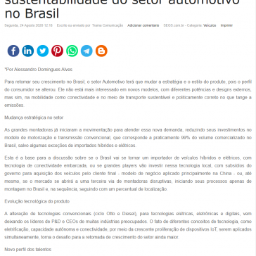 Desafios e perfil do engenheiro para a sustentabilidade do setor automotivo no Brasil – Segs