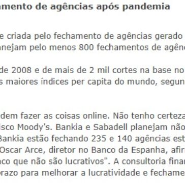 Bancos espanhois querem tornar permanente fechamento de agências após pandemia – BOL