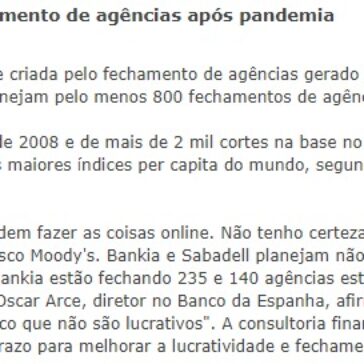 Bancos espanhois querem tornar permanente fechamento de agências após pandemia – Extra Online