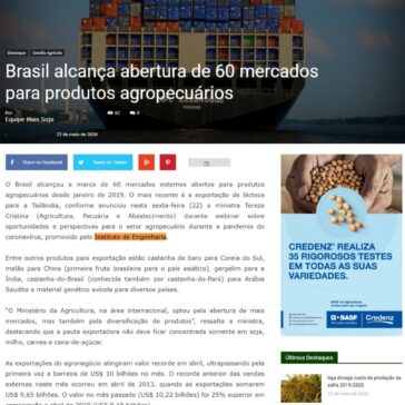 Brasil alcança abertura de 60 mercados para produtos agropecuários – Mais Soja