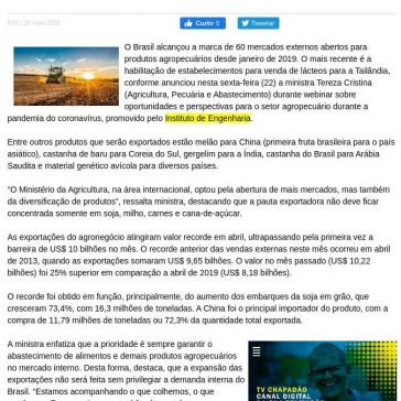Brasil alcança abertura de 60 mercados para produtos agropecuários – Jovem Sul News