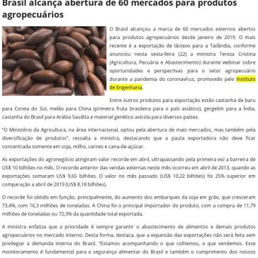 Brasil alcança abertura de 60 mercados para produtos agropecuários – Nativa News