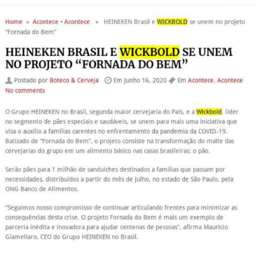 HEINEKEN Brasil e WICKBOLD se unem no projeto “Fornada do Bem” – Boteco & Cerveja