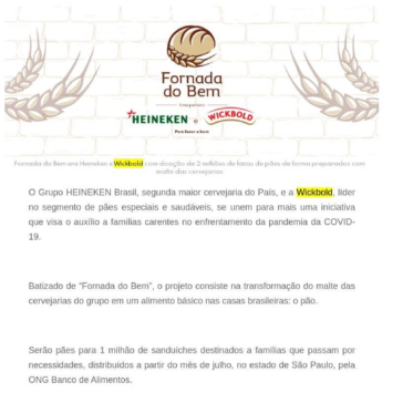 HEINEKEN Brasil e WICKBOLD se unem no projeto “Fornada do Bem” – Rede Food Service