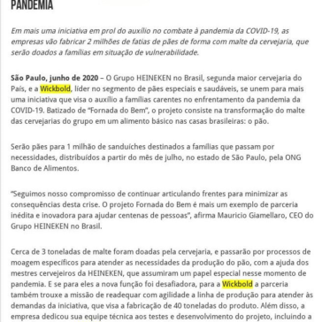 Covid-19: Heineken e Wickbold se unem em projeto para combater pandemia – 2A Alimentos