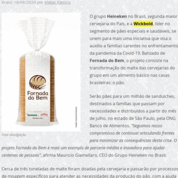 Heineken Brasil e Wickbold somam forças no projeto “Fornada do Bem” – Kleber Patricio Online