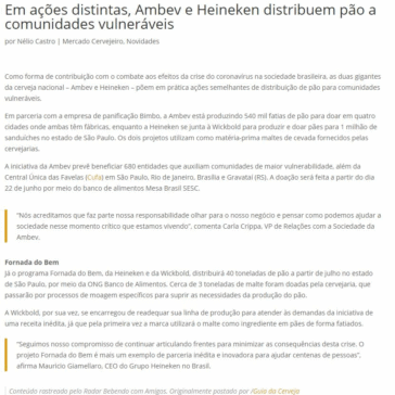 Em ações distintas, Ambev e Heineken distribuem pão a comunidades vulneráveis – Bebendo com amigos