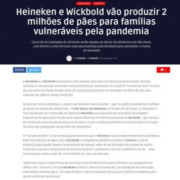 Heineken e Wickbold vão produzir 2 milhões de pães para famílias vulneráveis pela pandemia – Inteligemcia