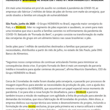 Heineken e Wickbold se unem em projeto para combater pandemia – 2A Alimentos