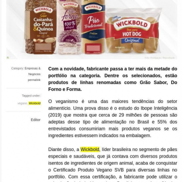 Pães da Wickbold recebem certificado vegano – Food Innovation