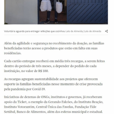 Doações de cestas básicas digitais e alimentos combatem a fome na pandemia – Folha de S.Paulo (On-line)