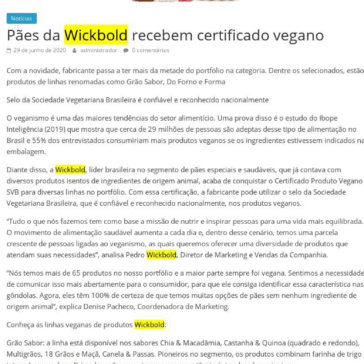 Pães da Wickbold recebem certificado vegano – Gastromania