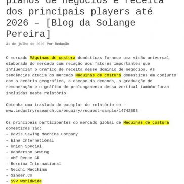 Participação no mercado Máquinas de costura domésticas 2020 Fatores crescentes, status de desenvolvimento, planos de negócios e receita… – Moldes Costura