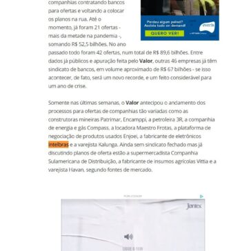 Ofertas de ações somam R$ 52,5 bi e podem bater R$ 120 bi no ano – Valor Econômico (On-line)