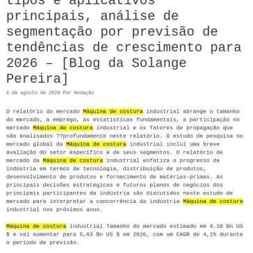Análise competitiva do mercado Máquina de costura industrial 2020 pelos principais players, tipos e aplicativos principais, análise de segmentação… – Moldes Costura