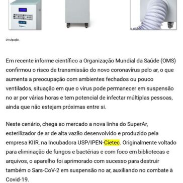 Empresa brasileira desenvolve esterilizador capaz de eliminar coronavírus do ar – Negócios em Foco