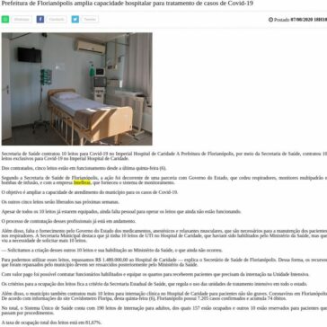 Prefeitura de Florianópolis amplia capacidade hospitalar para tratamento de casos de Covid-19 – Indiaroba Web
