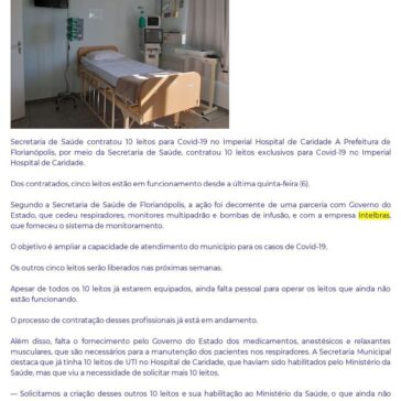 Prefeitura de Florianópolis amplia capacidade hospitalar para tratamento de casos de Covid-19 – Studio.FM