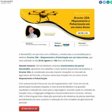 Webinar: Dractor 25A – Mapeamento e Pulverização em um único drone – MundoGeo